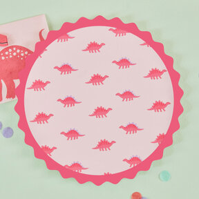 Roze papieren dino borden 8 stuks 25cm
