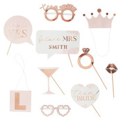Photobooth props met letter stickers Team Bride rosé goud (10st)