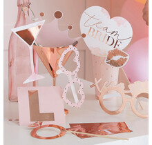 Photobooth props met letter stickers Team Bride rosé goud (10st)