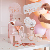 Photobooth props met letter stickers Team Bride rosé goud (10st)