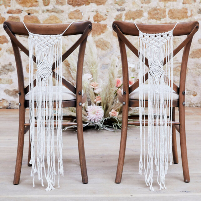 Stoeldecoratie Macrame bruiloft A touch of pampus 2 stuks 65cm