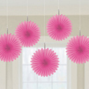 Fan decoratie Bright pink - 5 stuks
