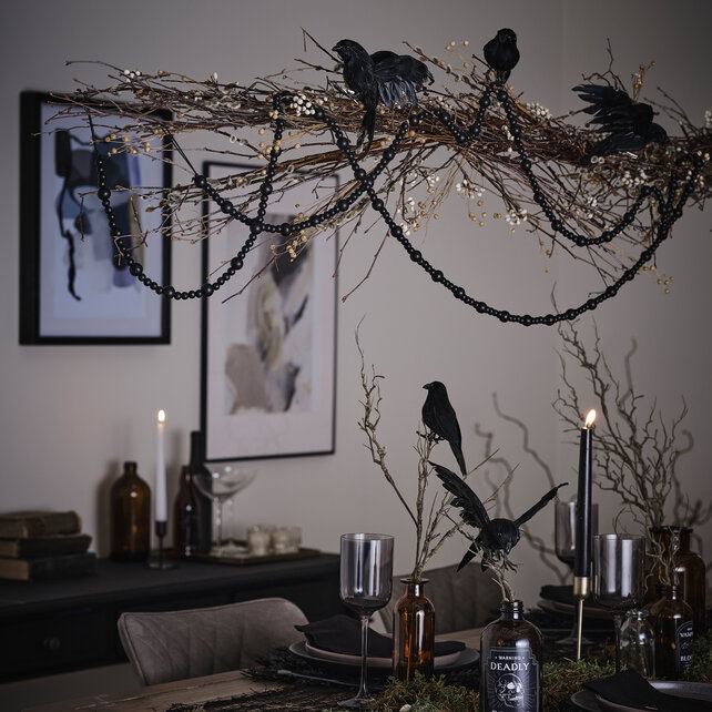 Zwarte kralen halloween slinger - 3 meter