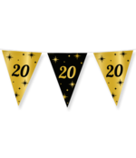 Party vlaggen 20 jaar Goud Zwart - 10 meter