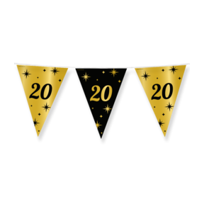 Party vlaggen 20 jaar Goud Zwart - 10 meter