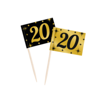 Cocktail prikkers 20 zwart - goud - 50 stuks