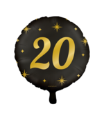 Folieballon 20  jaar - goud zwart  - 45cm