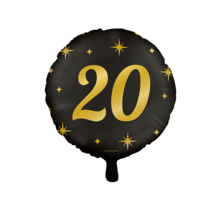 Folieballon 20  jaar goud - zwart  - 45cm