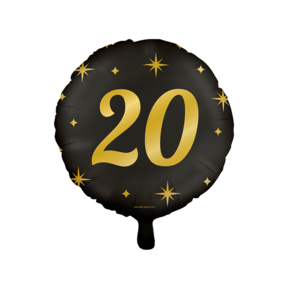 Folieballon 20  jaar - goud zwart  - 45cm