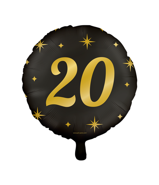 Folieballon 20  jaar - goud zwart  - 45cm