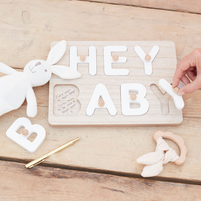 Babyshower gastenboek Hey Baby - puzzel
