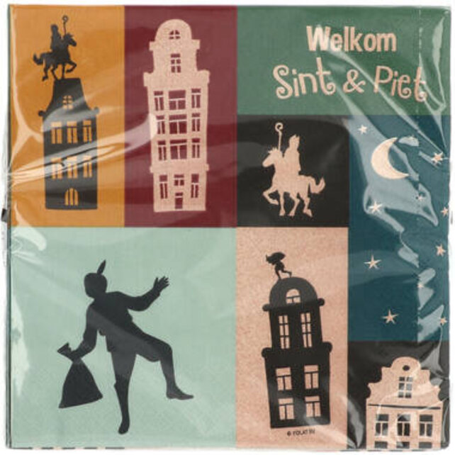 Servetten 'Welkom Sint & Piet' 33x33cm - 20 stuks