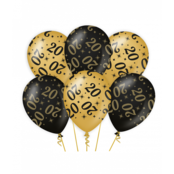 Ballonnen 20 jaar Goud Zwart 6 stuks 30cm