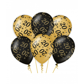 Ballonnen 20 jaar Goud Zwart 6 stuks 30cm