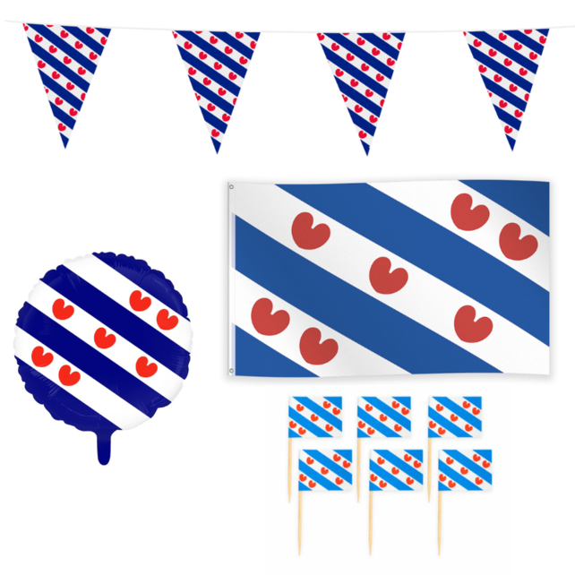 Friesland feestpakket M – vlag, ballon & 50 prikkers in Friese stijl