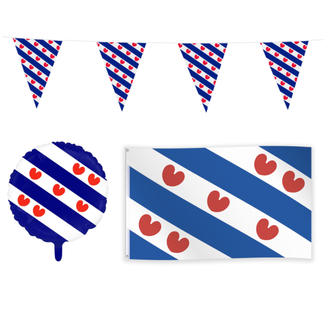 Friesland feestpakket S – vlaggenlijn, gevelvlag & folieballon