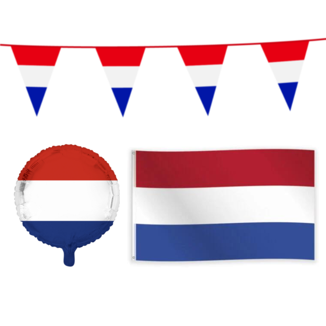 Nederland feestpakket S – vlaggenlijn, gevelvlag & ballon