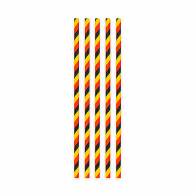 Papieren rietjes geel, zwart, rood 20 stuks