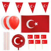 Turkije feestpakket XL – vlaggen, ballon, prikkers, ballonnen & rietjes