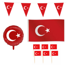 Turkije feestpakket M – vlaggen, ballon & 50 Turkse cocktailprikkers