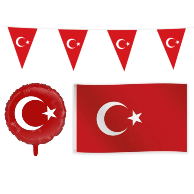 Turkije feestpakket S – vlaggenlijn, gevelvlag & folieballon