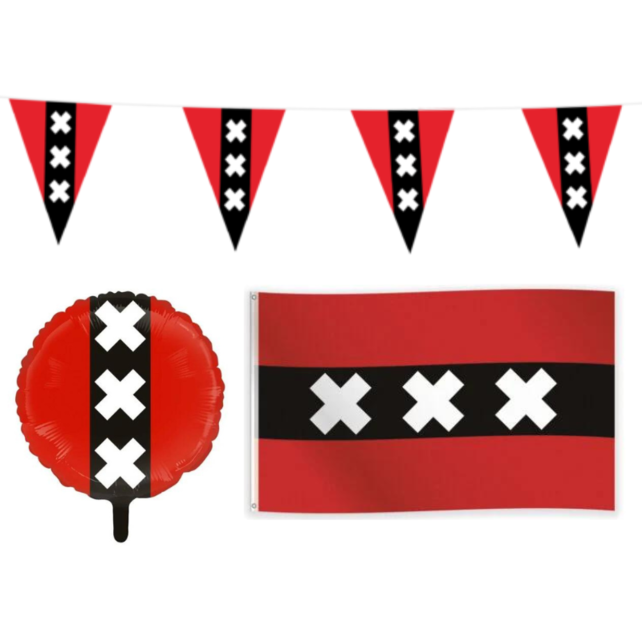 Amsterdam feestpakket S – vlaggenlijn, gevelvlag & ballon