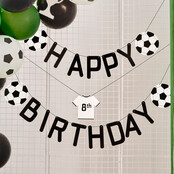 Voetbal letterslinger Happy Birthday aanpasbaar 150x12cm