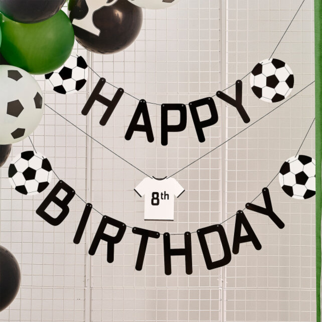 Voetbal letterslinger Happy Birthday aanpasbaar 150x12cm