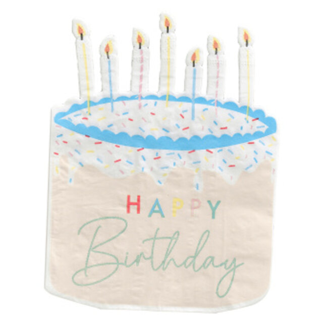 Taartvorm Happy Birthday servetten Mix it Up party collectie 16 stuks