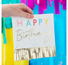 Happy Birthday servetten met gouden franje Mix It Up Brights collectie 16 stuks