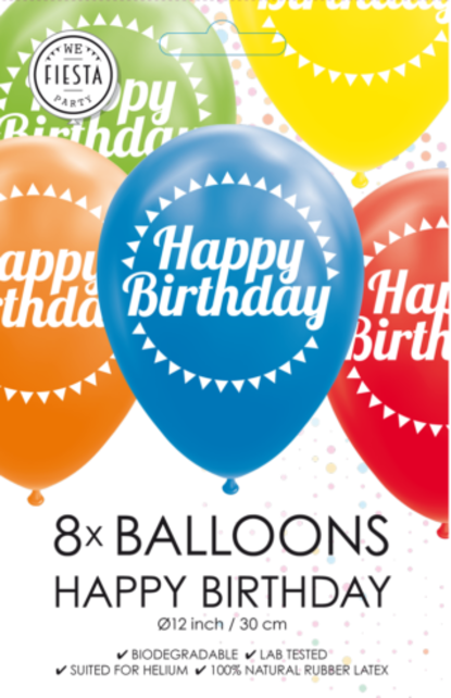 Ballonnen Happy Birthday - 8 stuks - 30cm