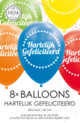 Ballonnen Hartelijk Gefeliciteerd - 8 stuks - 30cm