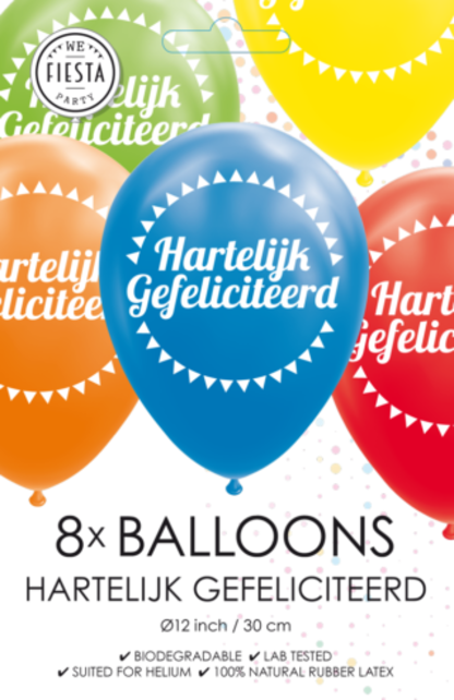 Ballonnen Hartelijk Gefeliciteerd - 8 stuks - 30cm
