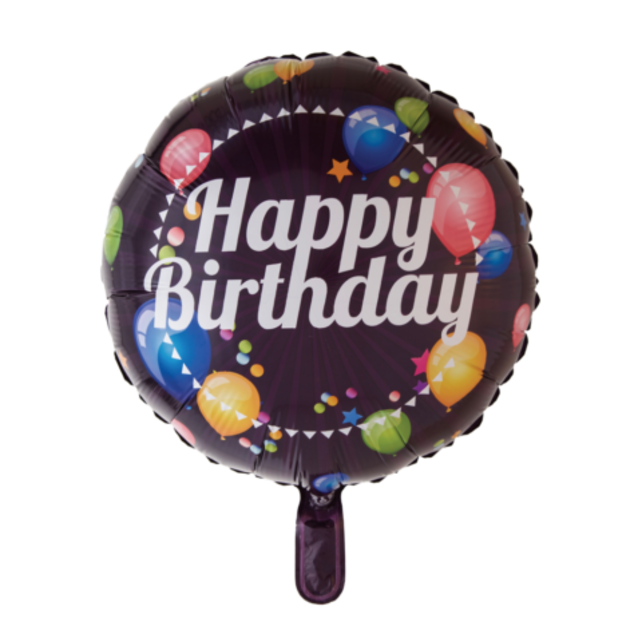 Folieballon Happy Birthday - Zwart - 46cm