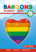 Folieballon Regenboog Vlag - Hartvorm - 92cm