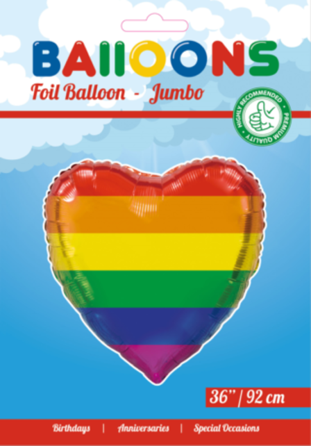 Folieballon Regenboog Vlag - Hartvorm - 92cm