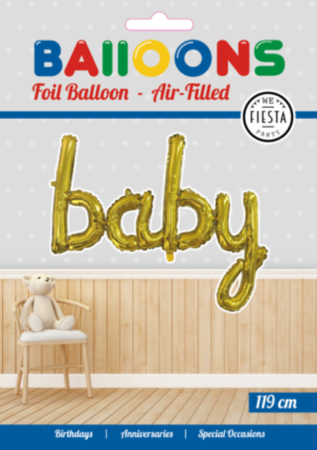 Folieballon BABY - 1 woord - Goud - 119cm