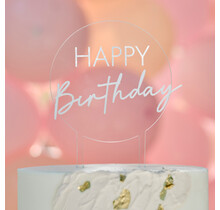 Happy Birthday taartdecoratie champagne kleur 12x18cm