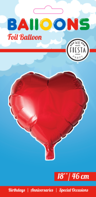 Folieballon hart - Rood - 46cm