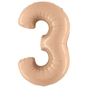 Folieballon Cijfer 3 Satin nude - 102 cm