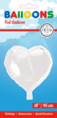 Folieballon hart - Wit - 46cm