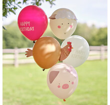 Ballonnenmix boerderij dieren Happy Birthday 5 stuks 30cm