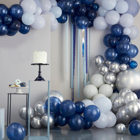 Ballonnenboog zilver en blauw XL 12m