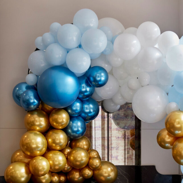 Ballonnenboog XL blauw & chrome goud 12m