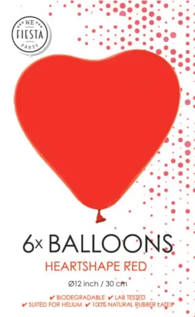 Ballonnen Hartvorm Rood - 6 stuks - 30cm