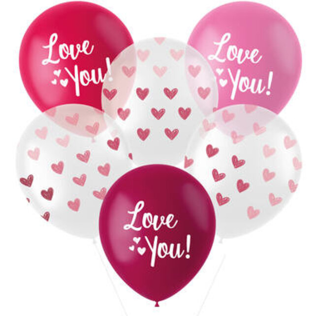 Ballonnen Mix Roze Love You - 6 stuks - 30cm