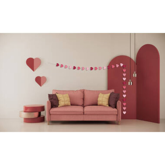 Papieren slinger mini Hartjes Roze - 3 meter