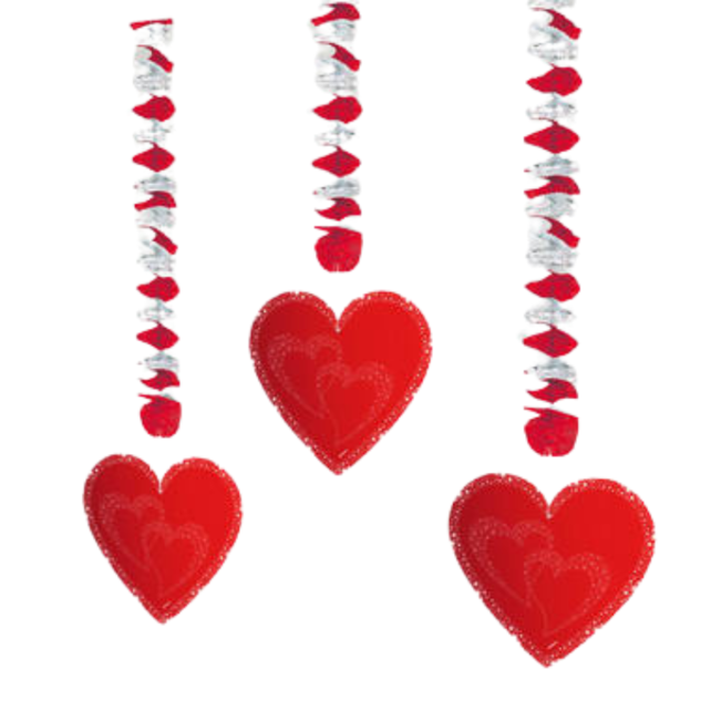 Hangdecoratie Hartjes Rood - 3 stuks