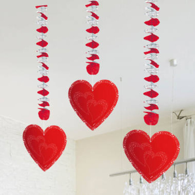 Hangdecoratie Hartjes Rood - 3 stuks