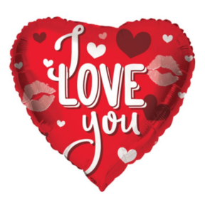 Folieballon hart I love you - Rood met kusjes - 45cm